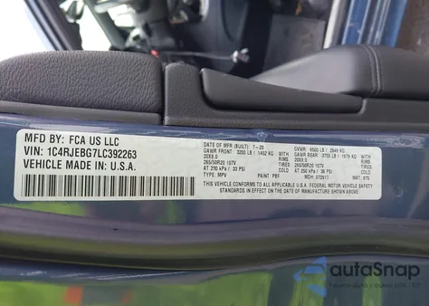 2020 Jeep Grand Cherokee Limited X 4X2 from USA, damaged, VIN 1C4RJEBG7LC392263